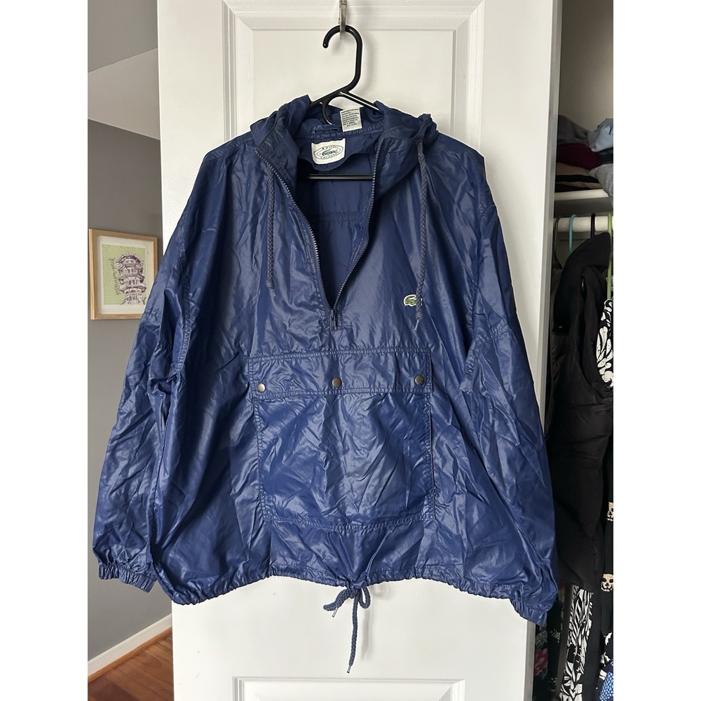 Vintage Izod Lacoste Hooded Windbreaker Jacket Mens Large 1/4th Zip Blue